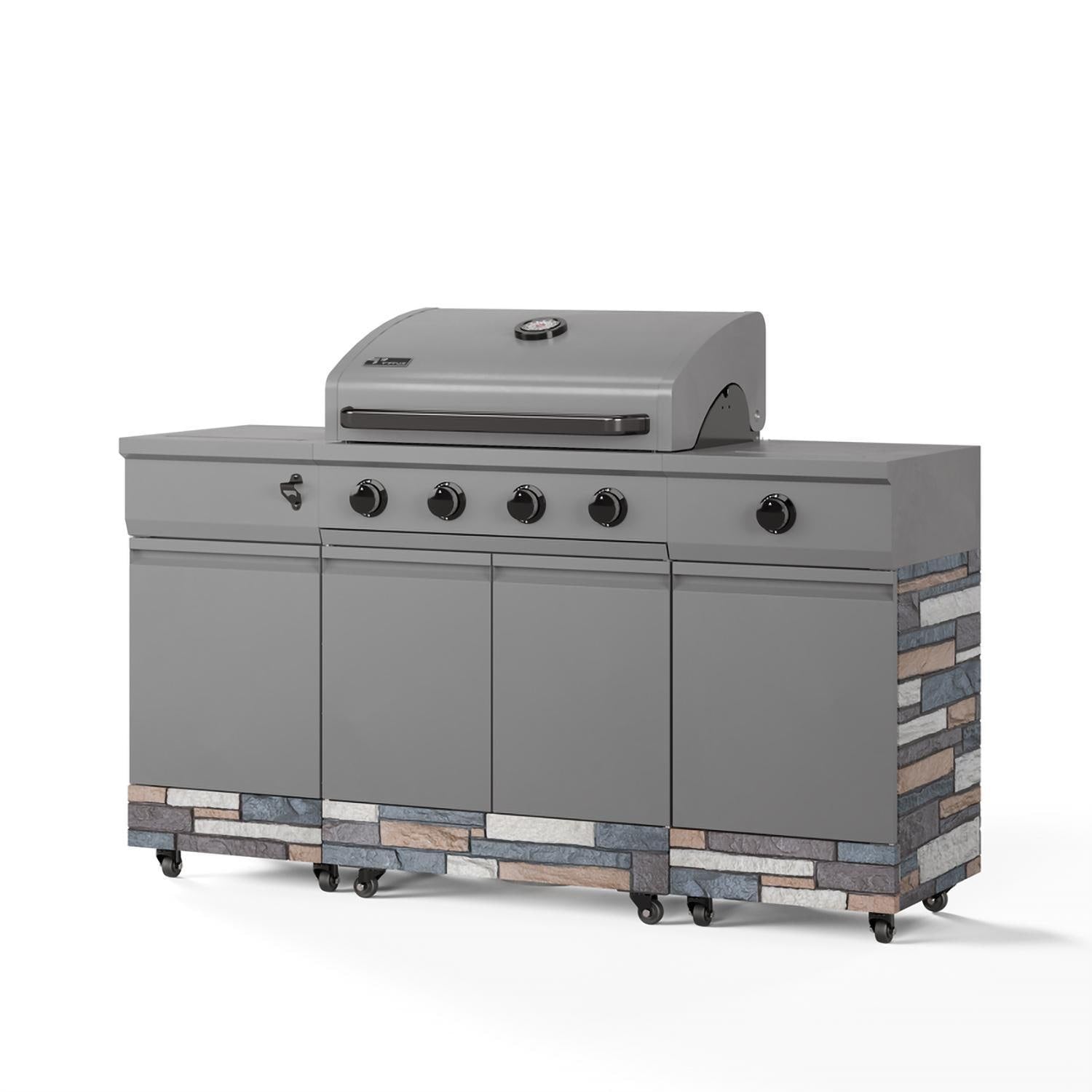 TYTUS Fresno Series 5-Burner Propane Island Grill in Gunmetal + Ash Stone w/ Cover & Griddle - Image 14