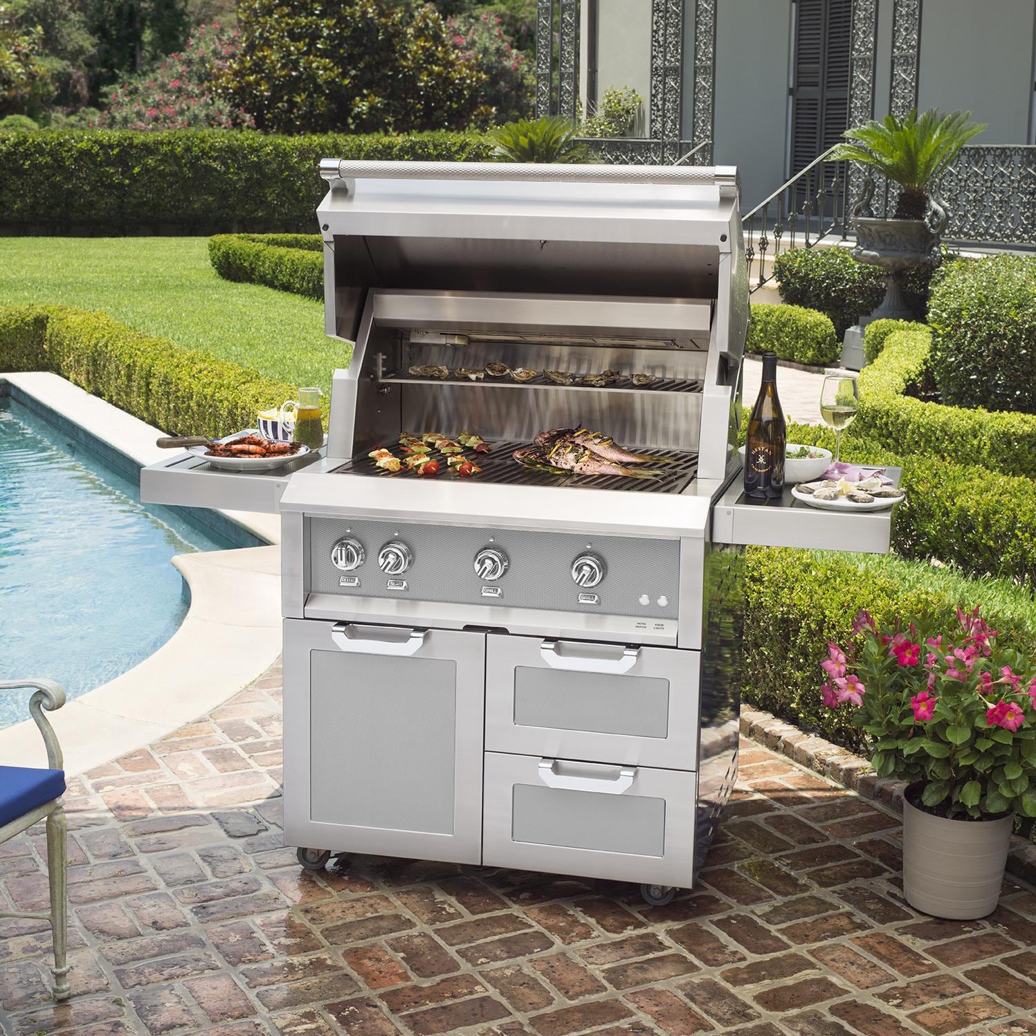 Hestan 36-Inch Propane Gas Grill W/ Rotisserie On Double Drawer & Door Tower Cart - Steeletto - GABR36-LP-SS - Image 2