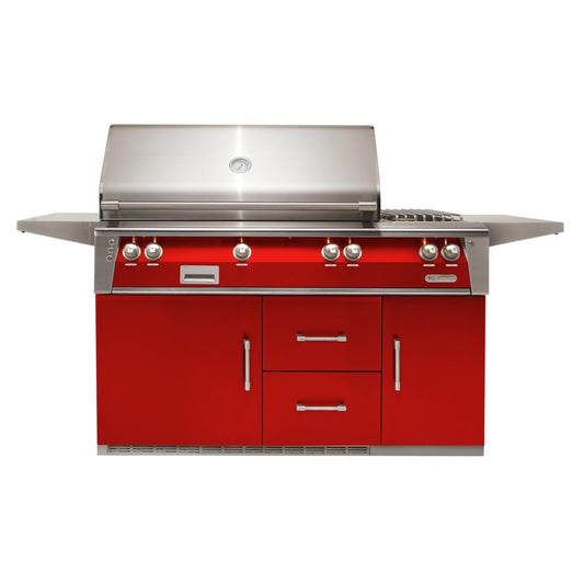 Alfresco ALXE 56-Inch Freestanding Natural Gas Deluxe Grill On Refrigerated Cart With Rotisserie And Side Burner in Carmine Red - ALXE-56R-NG-S3002 - Image 1