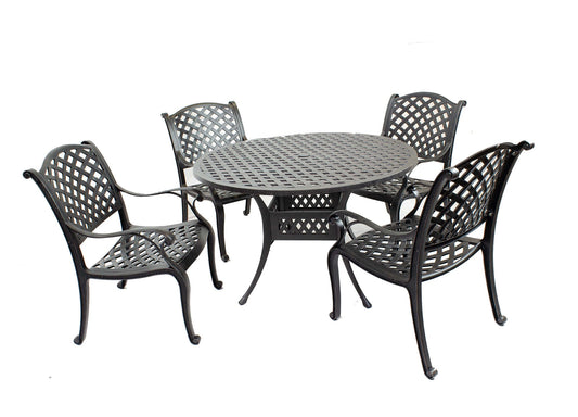 5PC Laced Dining Set with 48" Round Table, 4 Chairs