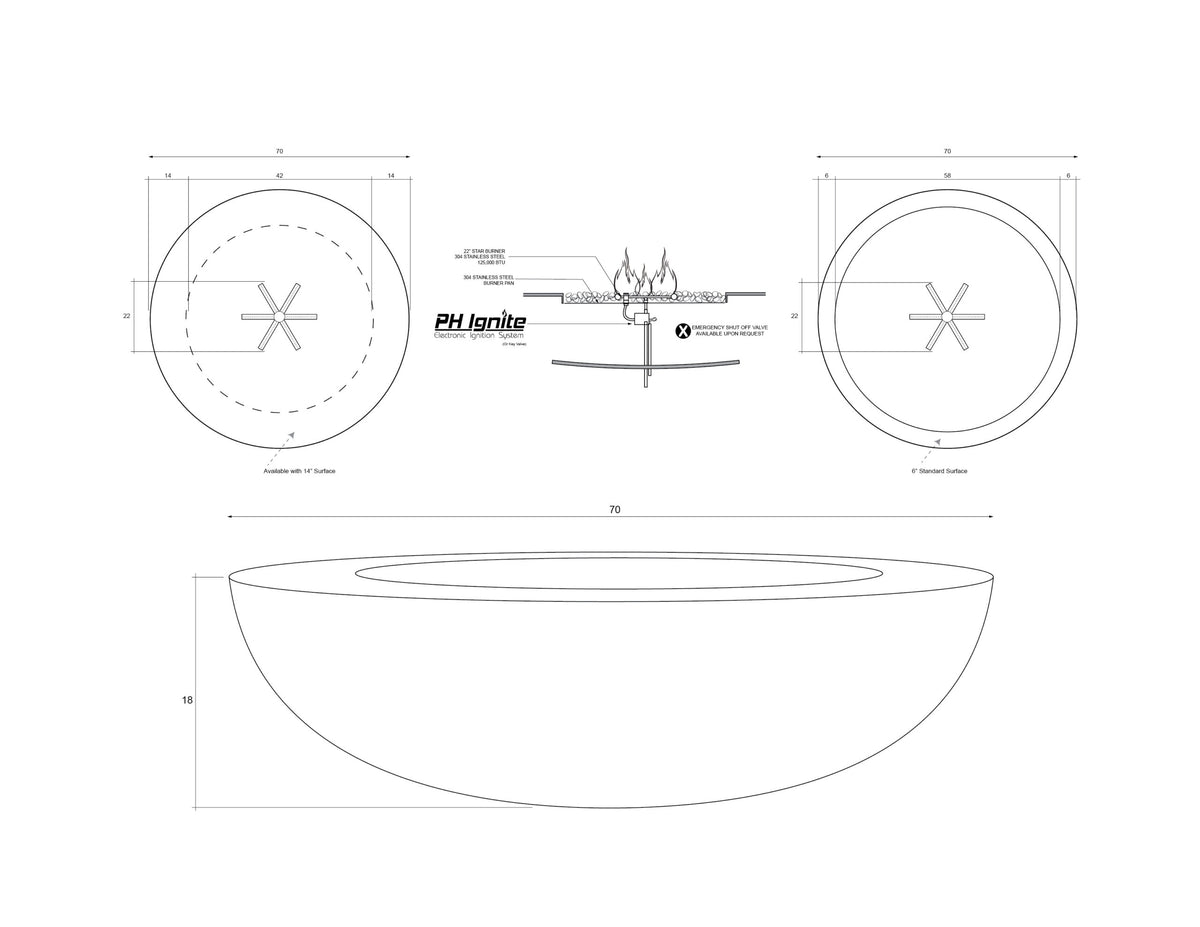 Moderno 70 Liquid Propane diagram
