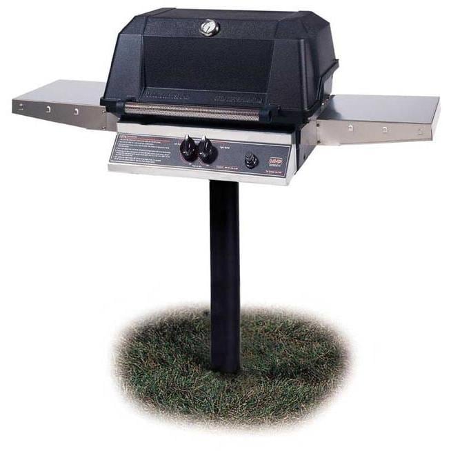 MHP WNK4DD Natural Gas Grill With Stainless Steel Shelves And SearMagic Grids On In-Ground Post - Image 1