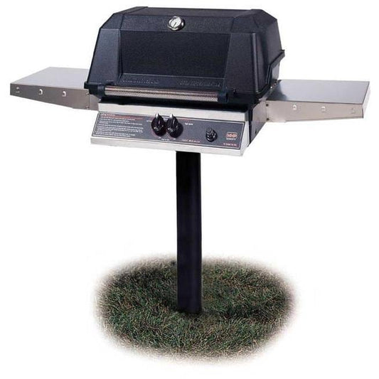 MHP WNK4DD Natural Gas Grill With Stainless Steel Shelves And SearMagic Grids On In-Ground Post - Image 1
