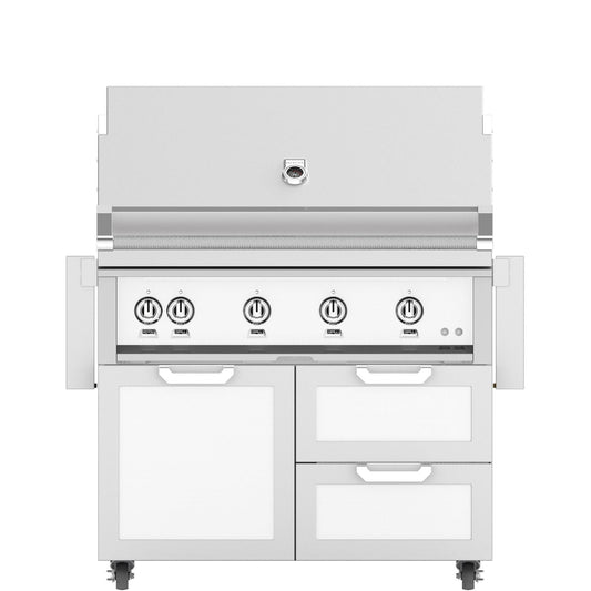 Hestan 42-in Propane Grill w/ Sear Burner & Rotisserie On Double Drawer & Door Tower Cart - Froth - Image 1