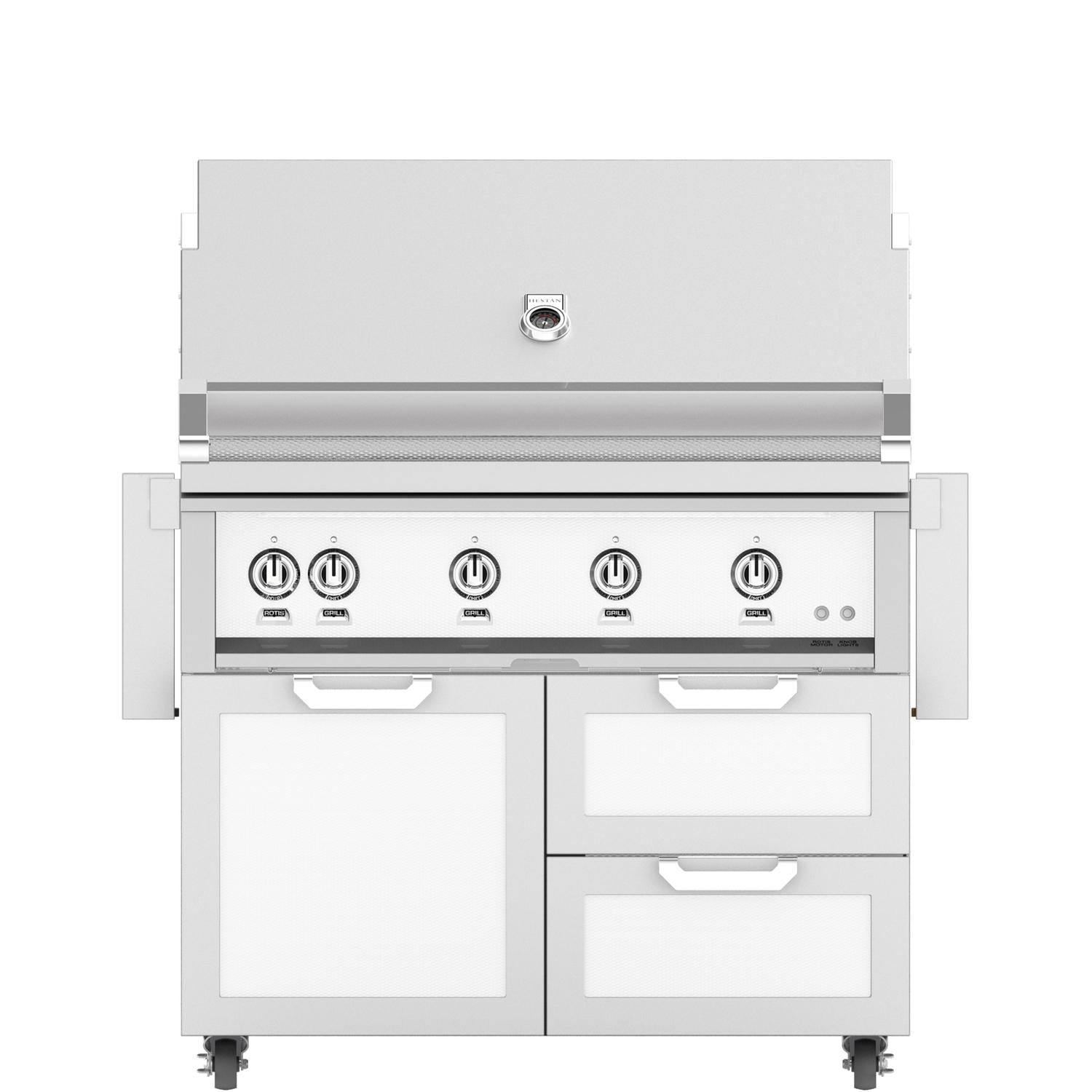 Hestan 42-Inch Natural Gas Grill W/ Sear Burner & Rotisserie On Double Drawer & Door Tower Cart - Froth - GMBR42-NG-WH - Image 1
