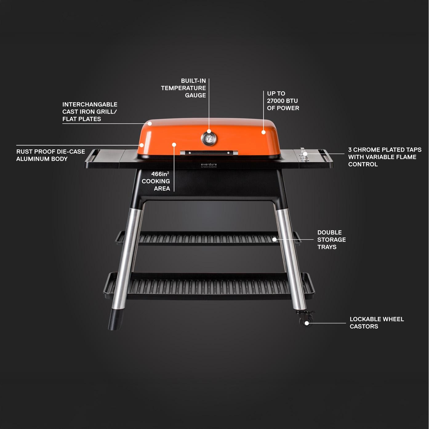 Everdure FURNACE Gen 2 3 Burner Propane Grill w/ Stand - Orange - E3G3O - Image 5