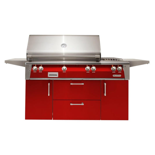 Alfresco ALXE 56-Inch Freestanding Propane Deluxe Grill With Sear Zone, Rotisserie, And Side Burner in Carmine Red - ALXE-56SZC-LP-S3002 - Image 1