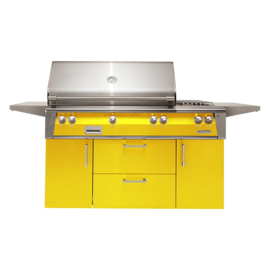 Alfresco ALXE 56-Inch Freestanding Natural Gas Deluxe Grill With Sear Zone, Rotisserie, And Side Burner in Traffic Yellow - ALXE-56SZC-NG-S1023 - Image 1