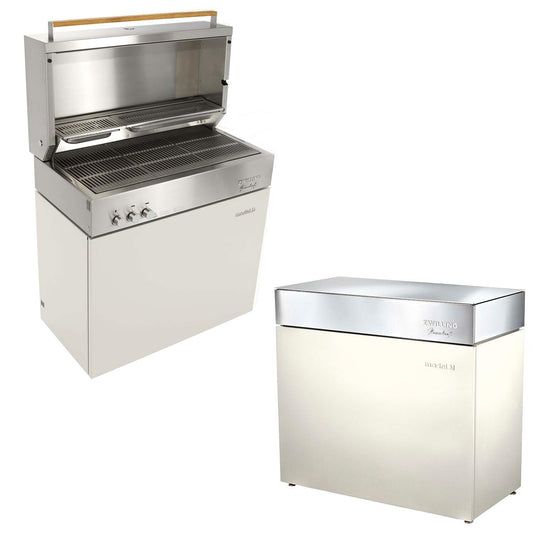 Flammkraft Model D Freestanding Grill & Model M Prep Center Module - Ivory White - 1029542 - Image 1