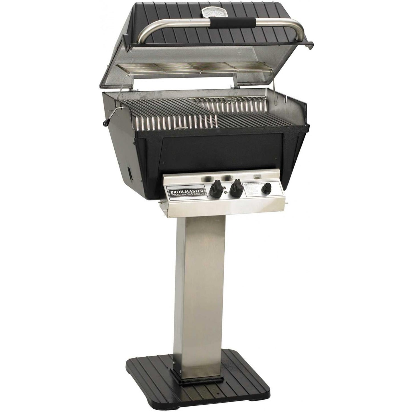 Broilmaster P4-XF Premium Propane Gas Grill On Stainless Steel Patio Post - Image 1