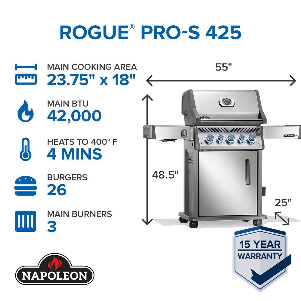 Napoleon Rogue PRO-S 425 3-Burner Propane Grill w/ Side Burner & SafetyGlow- RPS425RSIBPSS-2 - Image 2