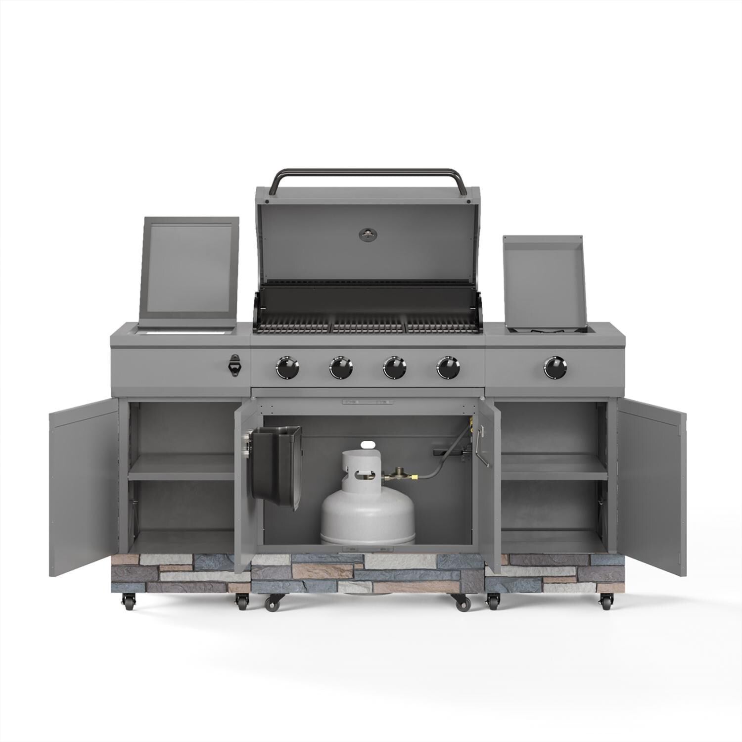 TYTUS Fresno Series 5-Burner Propane Island Grill in Gunmetal + Ash Stone w/ Cover & Griddle - Image 6
