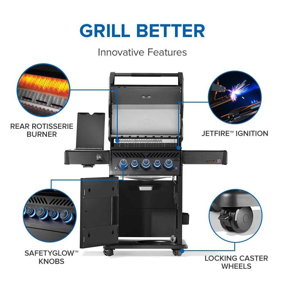 Napoleon Rogue PRO-S Phantom 425 3-Burner Propane Grill w/ Side Burner & SafetyGlow - RPS425RSIBPK-2-PHM - Image 4