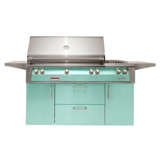 Alfresco ALXE 56-Inch Freestanding Natural Gas Deluxe Grill With Rotisserie And Side Burner in Light Green - ALXE-56C-NG-S6027 - Image 1