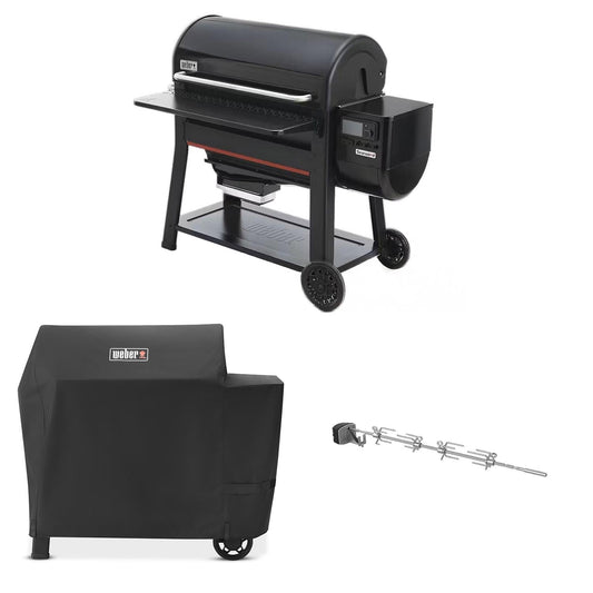 Weber Searwood XL 600 Pellet Grill w/ Cover, Front Table & Rotisserie - Image 1