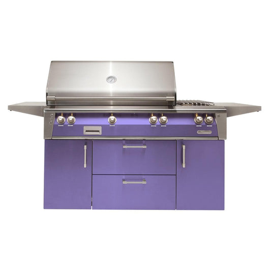 Alfresco ALXE 56-Inch Freestanding Natural Gas Deluxe Grill With Rotisserie And Side Burner in Blue Lilac - ALXE-56C-NG-S4005 - Image 1