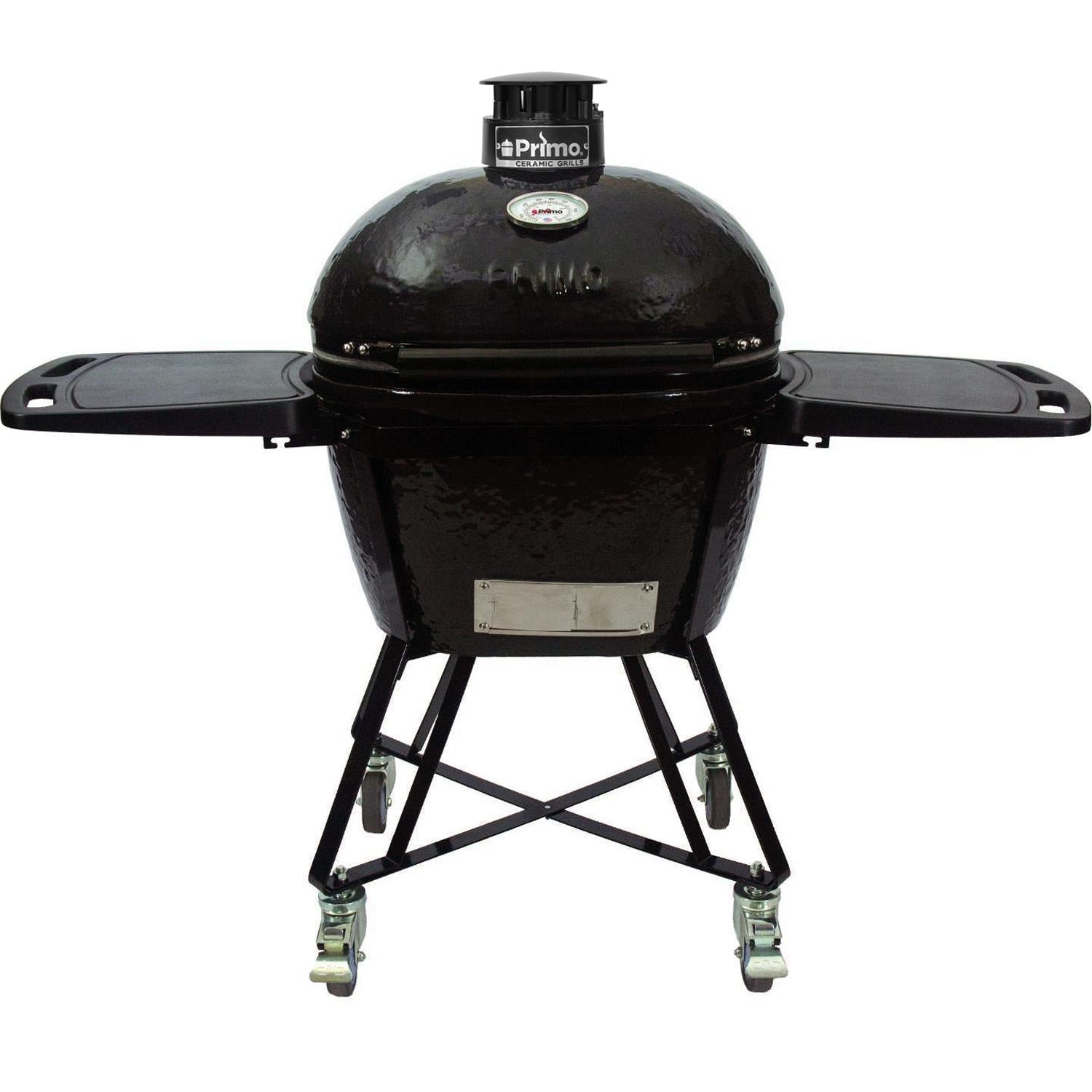 Primo All-In-One Oval Large 300 Ceramic Kamado Grill With Cradle, Side Shelves, And Stainless Steel Grates - PGCLGC (2021) - Image 1
