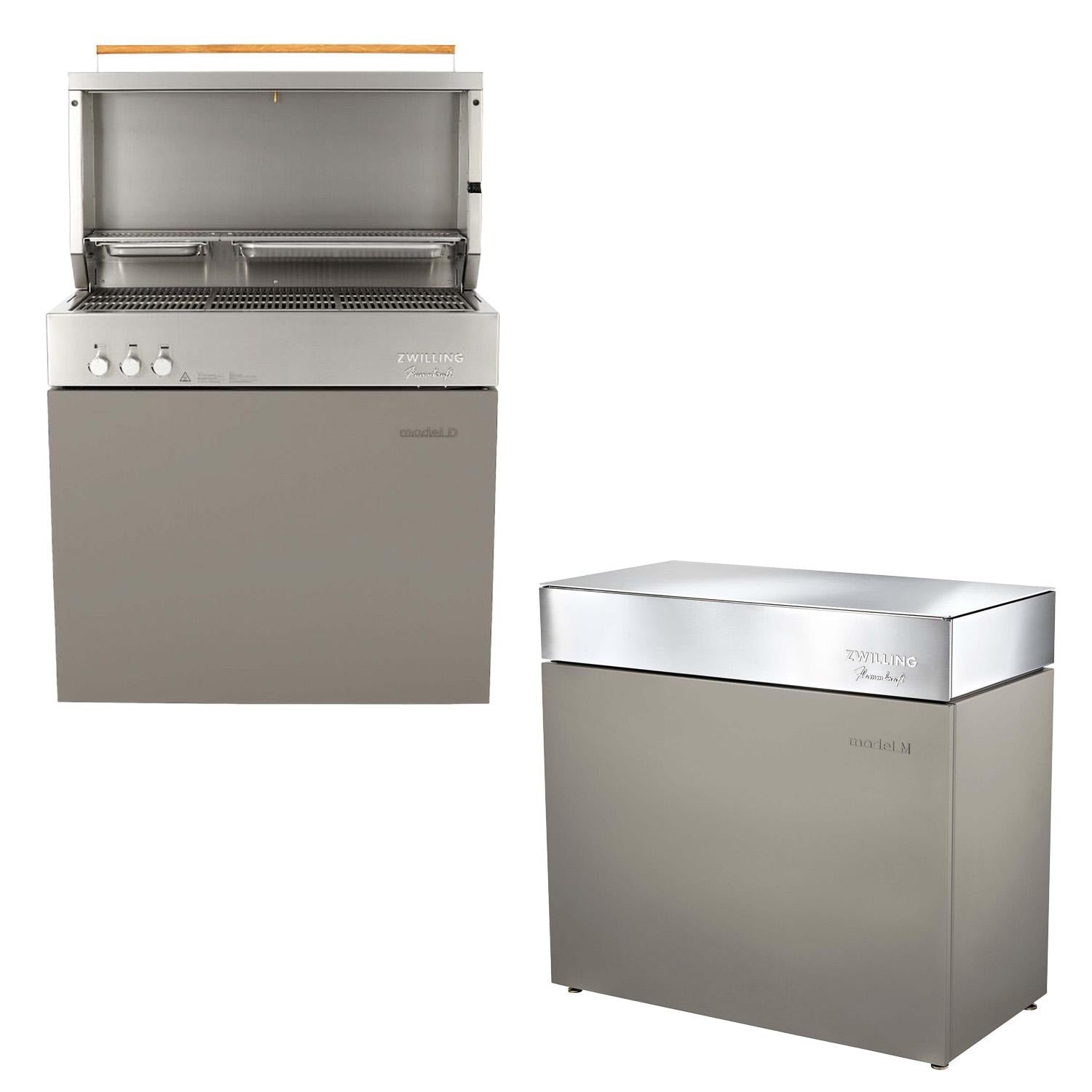 Flammkraft Model D Freestanding Natural Gas Grill & Model M Prep Center Module - Taupe - 1030974 - Image 1